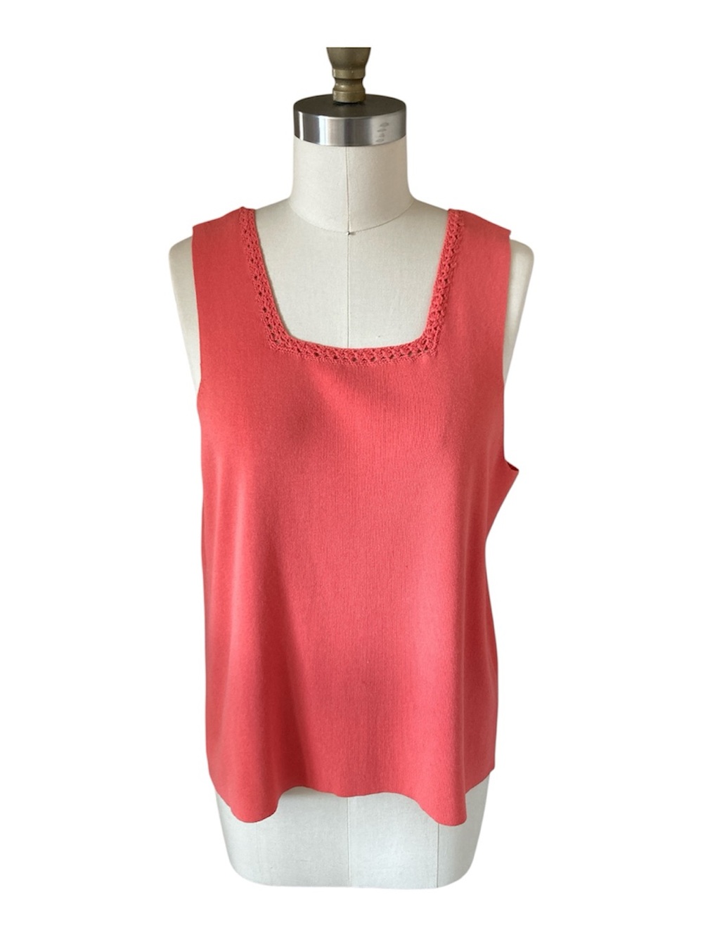 Coldwater Creek Coral (orange with a pink undertone) Crochet-Trim Tank